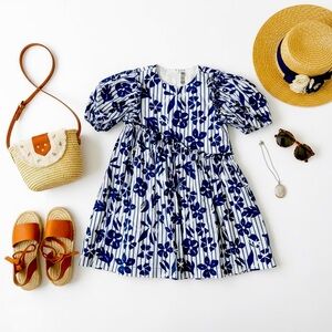 Il Gufo Blue Floral Cotton Dress — Size 4